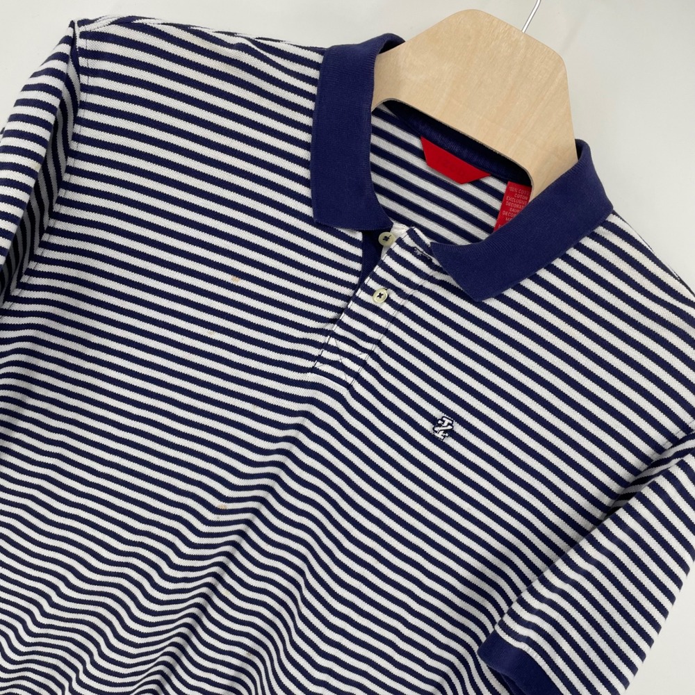 Izod Mens XXL Polo Shirt Navy Blue White Striped Short Sleeve Cotton Pique